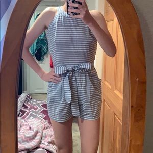 Front Tie Striped Romper
